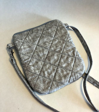 Floral Bee Cell Phone Bag-quilted crossbody bag, small phone bag, small purse, crossbody bag for women, girls bag, floral purse, bee purse, appliqued bag, gray purse, crossbody gray purse, crossbody gray bag, womans purse, womans tote