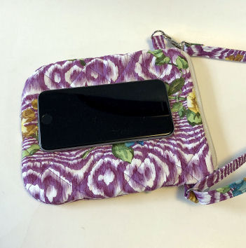 Purple Cell Phone Bag-cell phone bag, festival bag, zipped bag, crossbody strap, purple, floral, quilted crossbody purse for women, bum bag, waist bag, womans purse, womans bag, handmade purse, womans crossbody tote