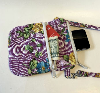 Purple Cell Phone Bag-cell phone bag, festival bag, zipped bag, crossbody strap, purple, floral, quilted crossbody purse for women, bum bag, waist bag, womans purse, womans bag, handmade purse, womans crossbody tote
