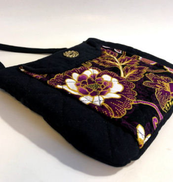 Hannah Gold Floral Bag-purple floral bag, gold metallic, gold floral bag, quilted crossbody womans bag, crossbody strap bag, minimalist bag, floral purse, black purse, black bag, crossbody strap purse, festival bag, purple purse, coin purse