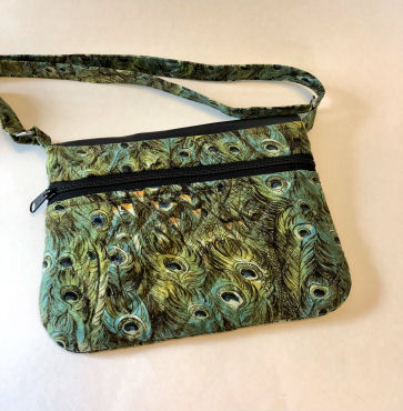 Green Peacock Messenger Bag-messenger bag, leather messenger bag, peacock fabric, peacock bag, crossbody bag for women, womans crossbody bag, quilted bag for women, quilted purse, quilted crossbody  purse, medium green bag, medium bag, womans medium purse, peacock purse