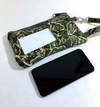 Green Batik ID Phone Wallet-phone wallet, crossbody strap, batik, green, ID window, cash wallet, vinyl ID window wallet, handmade phone purse, green purse, adjustable strap bag women, green bag, crossbody tote bag, floral fabric purse