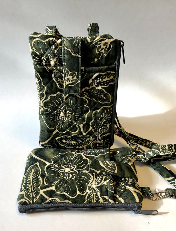 Green Batik ID Phone Wallet-phone wallet, crossbody strap, batik, green, ID window, cash wallet, vinyl ID window wallet, handmade phone purse, green purse, adjustable strap bag women, green bag, crossbody tote bag, floral fabric purse