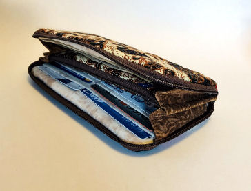 Batik Quilted Woman's Wallet-wallet, brown batik wallet, brown wallet, credit card pocket wallet, cash pocket wallet, wallet for women, womans handmade wallet, quilted fabric wallet, brown handmade wallet, brown fabric wallet, Indonesian batik, full length wallet, zipped wallet