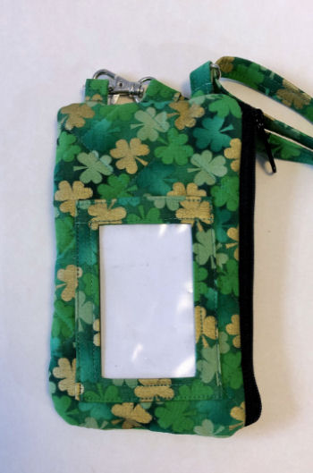 Shamrock Phone Wallet-shamrock phone wallet, Irish phone wallet, zipped purse, zipped wallet, phone wallet lanyard, green phone wallet, wallet ID window, quilted phone wallet, crossbody strap phone wallet, zipped bag, shamrock bag, green bag