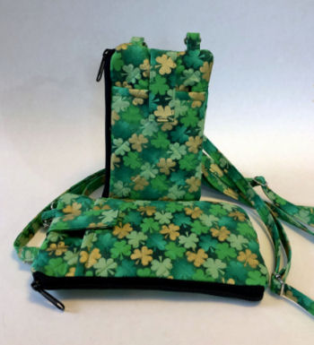 Shamrock Phone Wallet-shamrock phone wallet, Irish phone wallet, zipped purse, zipped wallet, phone wallet lanyard, green phone wallet, wallet ID window, quilted phone wallet, crossbody strap phone wallet, zipped bag, shamrock bag, green bag