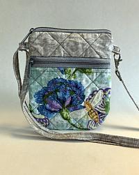 Floral Bee Cell Phone Bag-quilted crossbody bag, small phone bag, small purse, crossbody bag for women, girls bag, floral purse, bee purse, appliqued bag, gray purse, crossbody gray purse, crossbody gray bag, womans purse, womans tote