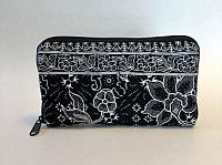 Black Batik Quilted Woman's Wallet-womans wallet, Indonesian batik, fabric wallet, zipped wallet, black womans wallet, credit card pocket wallet, cash pocket wallet, quilted black cash wallet, floral wallet, black white wallet, zipped full length wallet, floral black wallet, batik wallet