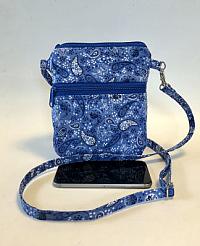 Blue Paisley Cell Phone Bag-cell phone bag, zipped bag, blue, paisley, cotton, crossbody strap, quilted bag, crossbody quilted bag for women, bum bag, festival bag, waist bag, handmade purse, blue purse