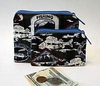 Fishing Coin Purses-fishing coin purse, mans coin purse, boating, boating coin purse, credit card wallet, cash wallet, fabric coin purse, blue wallet, blue coin purse, gift for men, green coin purse, gift for boys, boys coin purse
