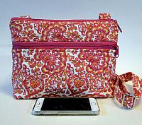 Pink Paisley Crossbody Bag-pink womans bag, pink paisley purse, womans medium bag, medium purse, paisley fabric, quilted crossbody womans bag, crossbody womans purse, zipped bag, zipped medium bag, pink zipped bag, zipped purse, pink zipped purse, pink womans purse
