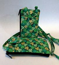 Shamrock Phone Wallet-shamrock phone wallet, Irish phone wallet, zipped purse, zipped wallet, phone wallet lanyard, green phone wallet, wallet ID window, quilted phone wallet, crossbody strap phone wallet, zipped bag, shamrock bag, green bag